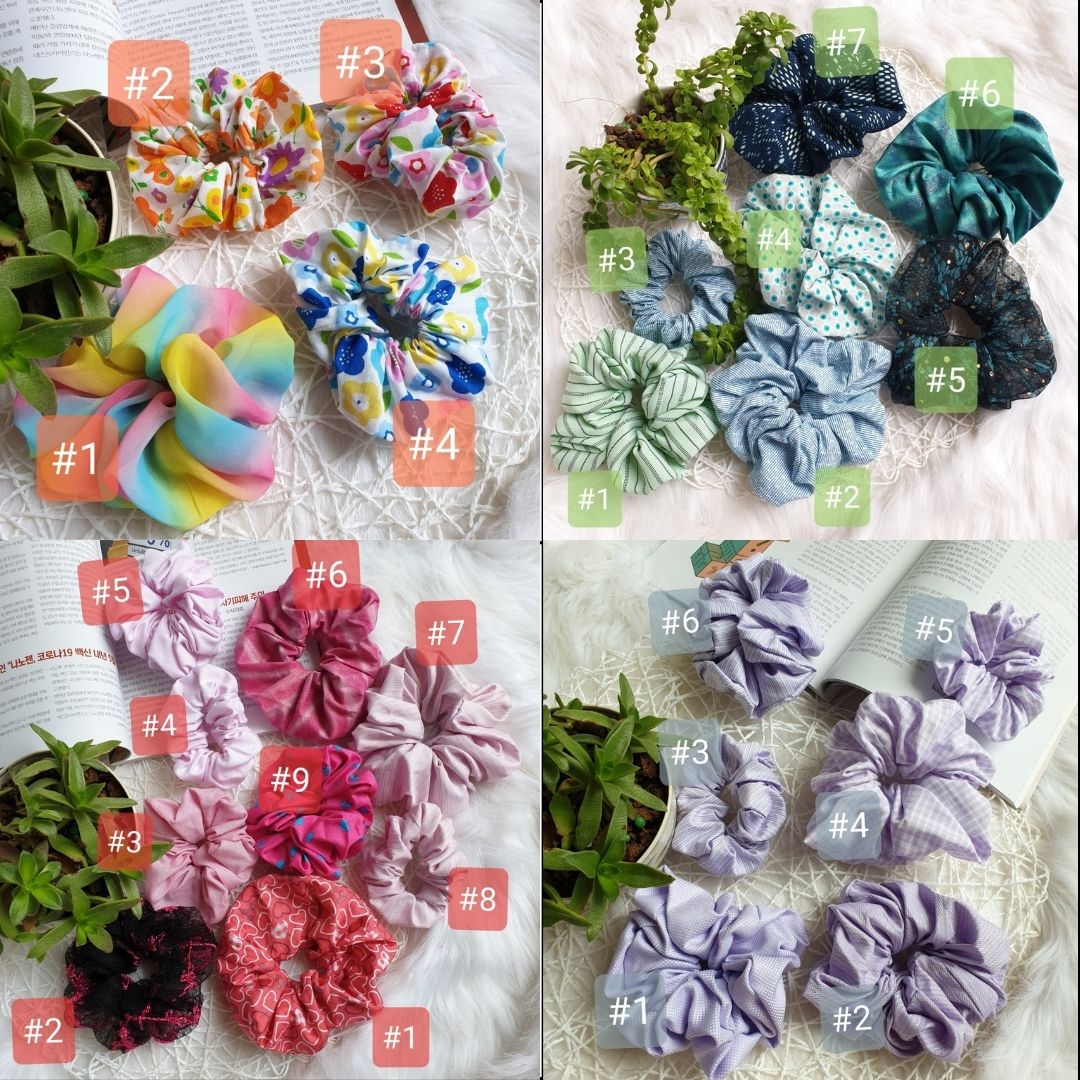 Dây buộc tóc, cột tóc scrunchies nhiều màu họa tiết hoa cỏ, chấm bi dễ thương
