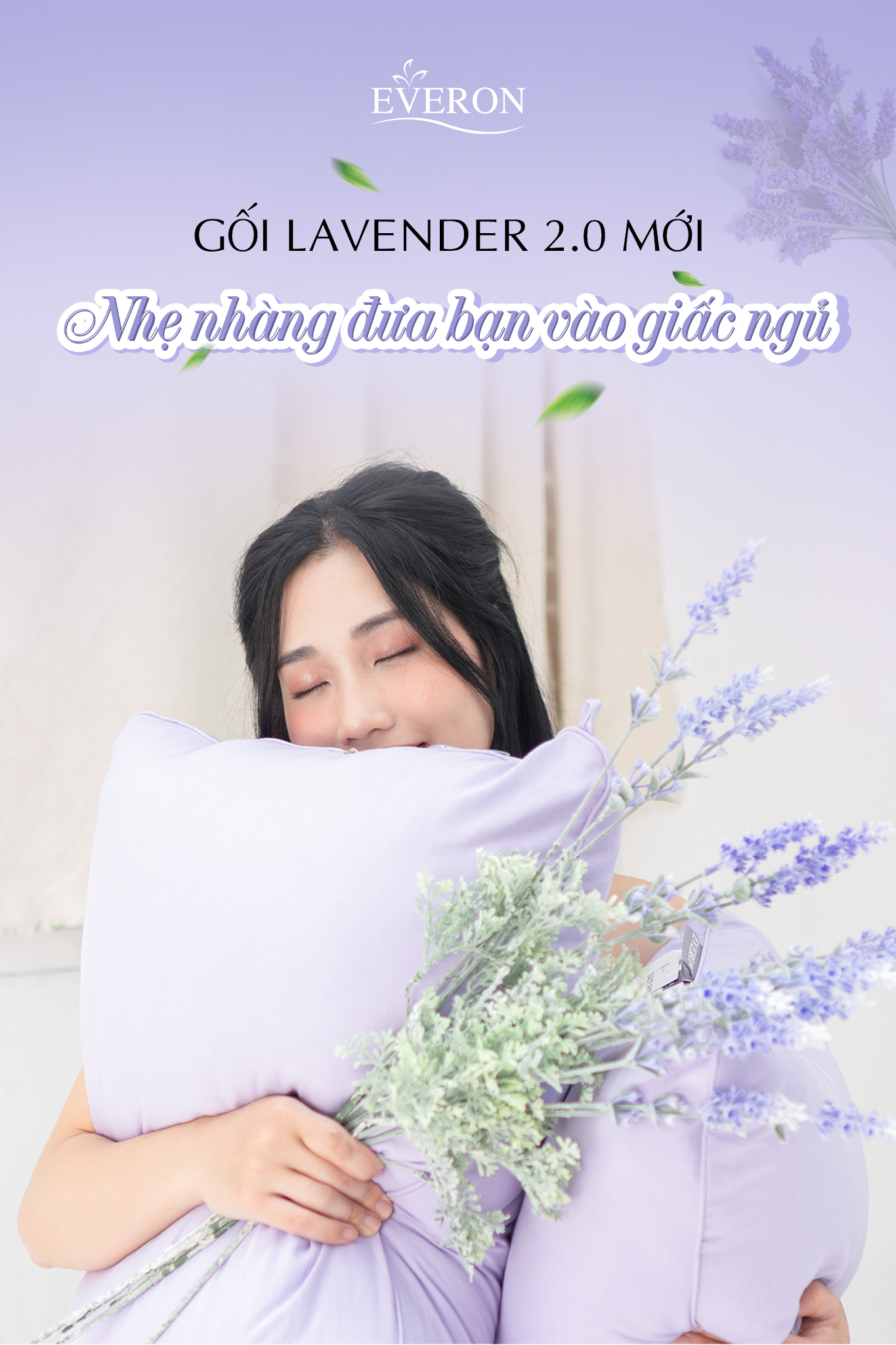 [EVERON Chính Hãng] Ruột gối Cao Cấp hương Lavender (Gối êm + có tem điện tử chính hãng)