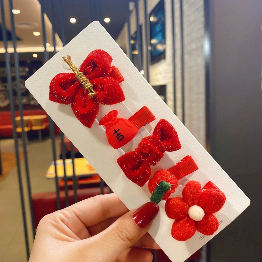 Set 5 Kẹp Tóc Hàn Quốc Cho Bé Gái Kẹp Đỏ