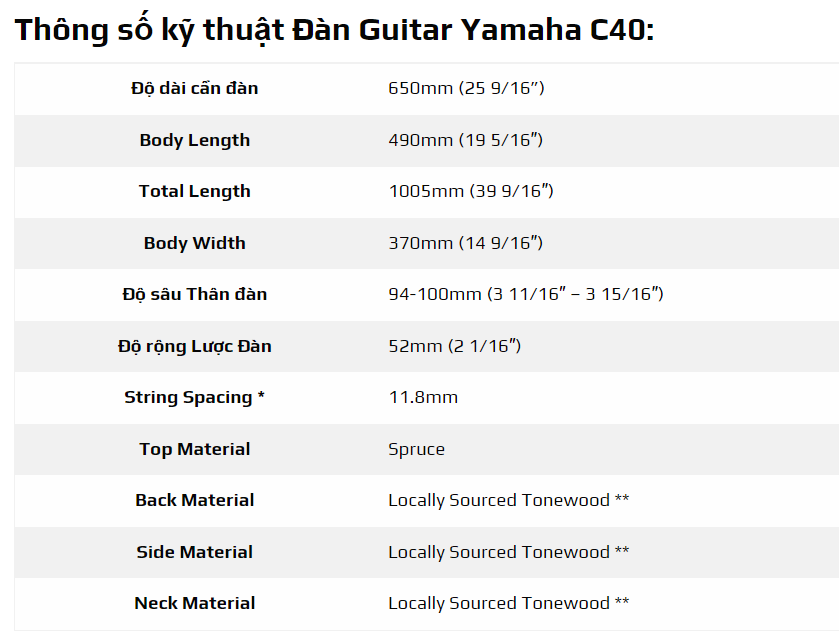 Đàn Guitar Yamaha C40 Chính hãng
