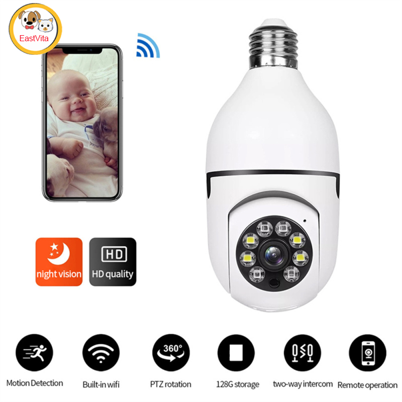 Light Bulb Security Camera 355°Wi-Fi Security Cameras Wireless Outdoor Indoor Motion Siren Alert Night Vision 4X Digital Zoom