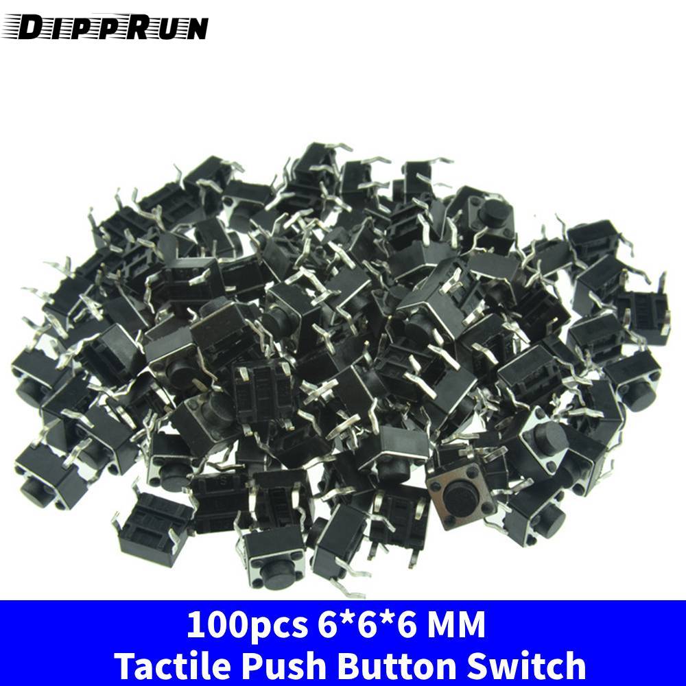 DIPPRUN 100pcs 6*6*6MMTactile Push Button Switch 4 pins Micro Switch 4-Pin DIP Momentary Tact Switch Through-Hole