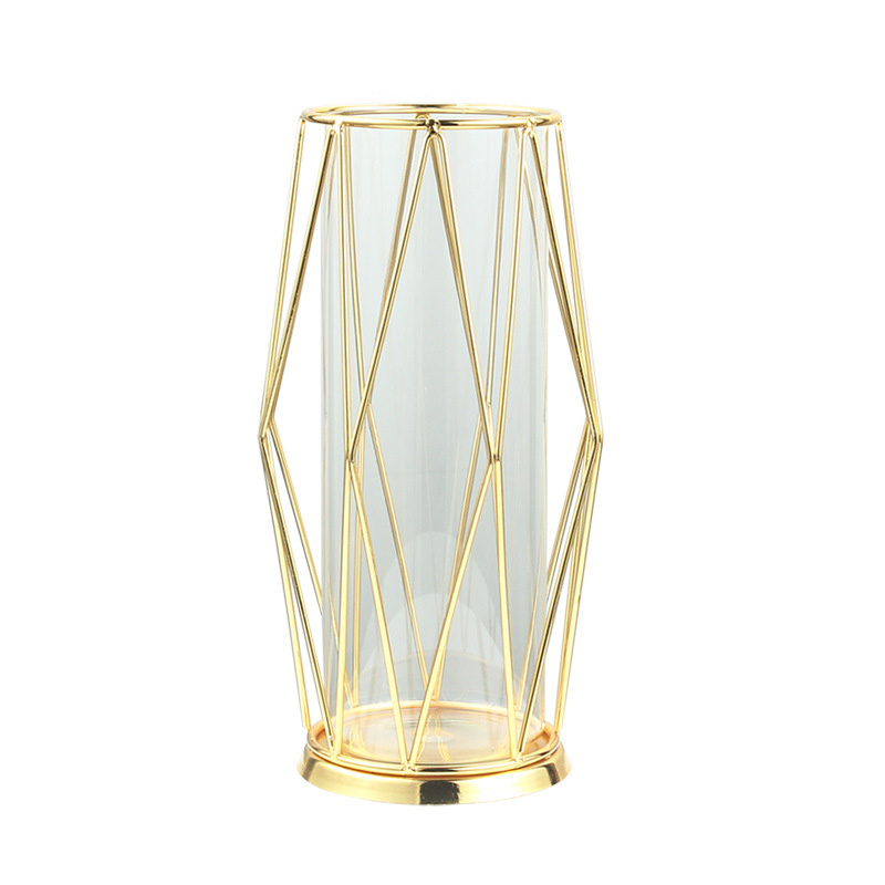 Yueanmy 1PC Nordic Iron Art Electroplating Flower Arrangement Glass Vase Pot Home Decoration