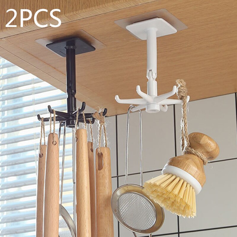1/2PCS Multi-Purpose Hooks Kitchen Hook 360 Degrees Rotated Rotatable Rack For Organizer Storage Spoon Hanger Rack 6-jaw