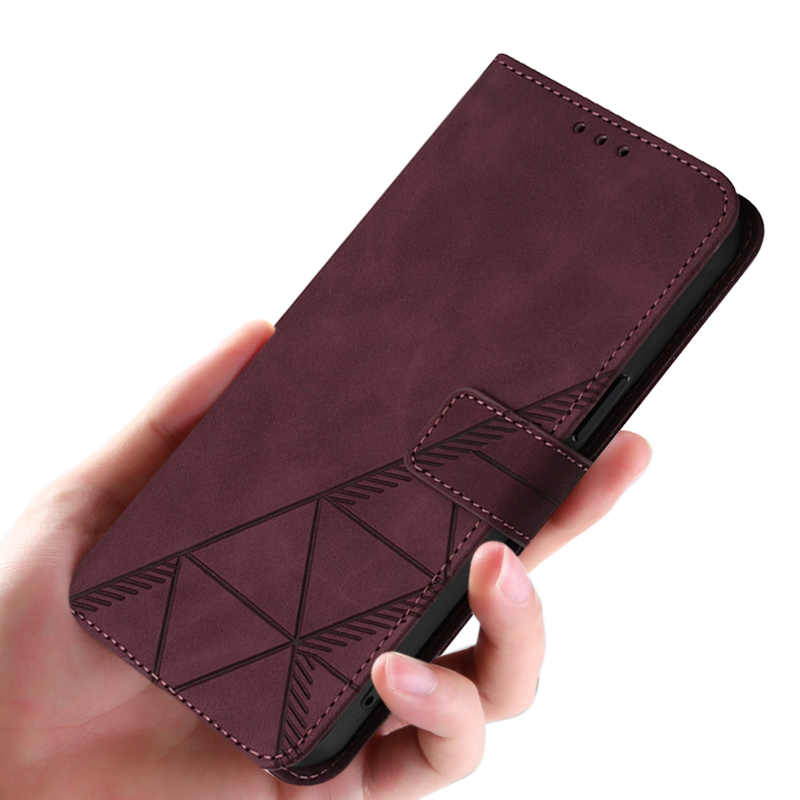For infinix Note 50 Pro+ Phone case Leather Triangle Geometric pattern shape embossed Stand Holder Flip For infinix Note 50 Cover casing HP.