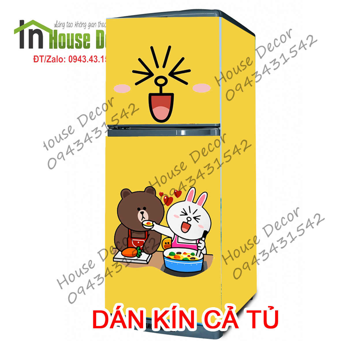 Decal dán trang trí tủ lạnh hình gấu - TL102