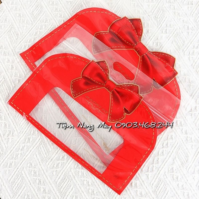 Túi zip hình nơ đỏ size Trung, Đại 10 túi