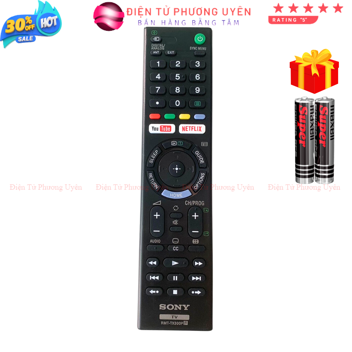 Remote điều khiển tivi sony mã 13 rmt-tx300p, điều khiển tv sony smart - tặng kèm pin - minh nguyễn computer