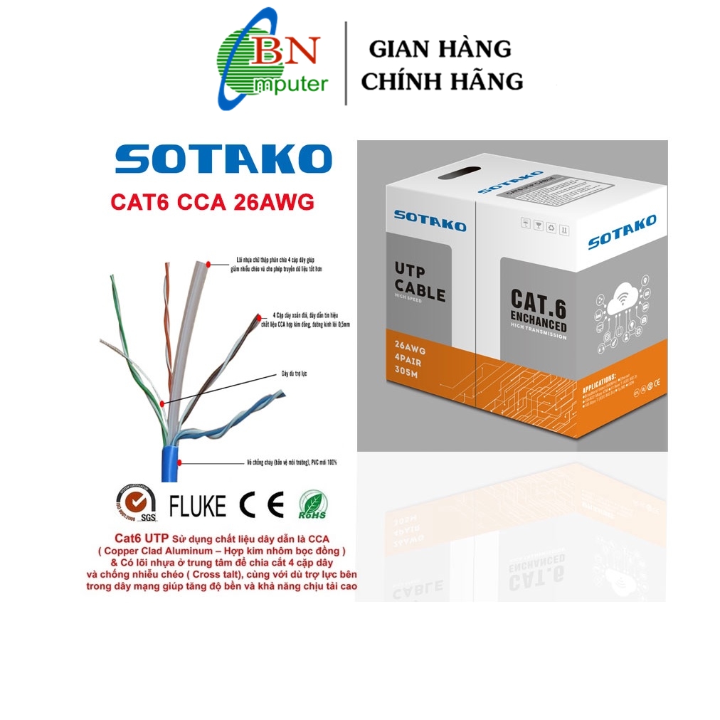 Dây cáp mạng Cat6 SOTAKO 305m/thùng
