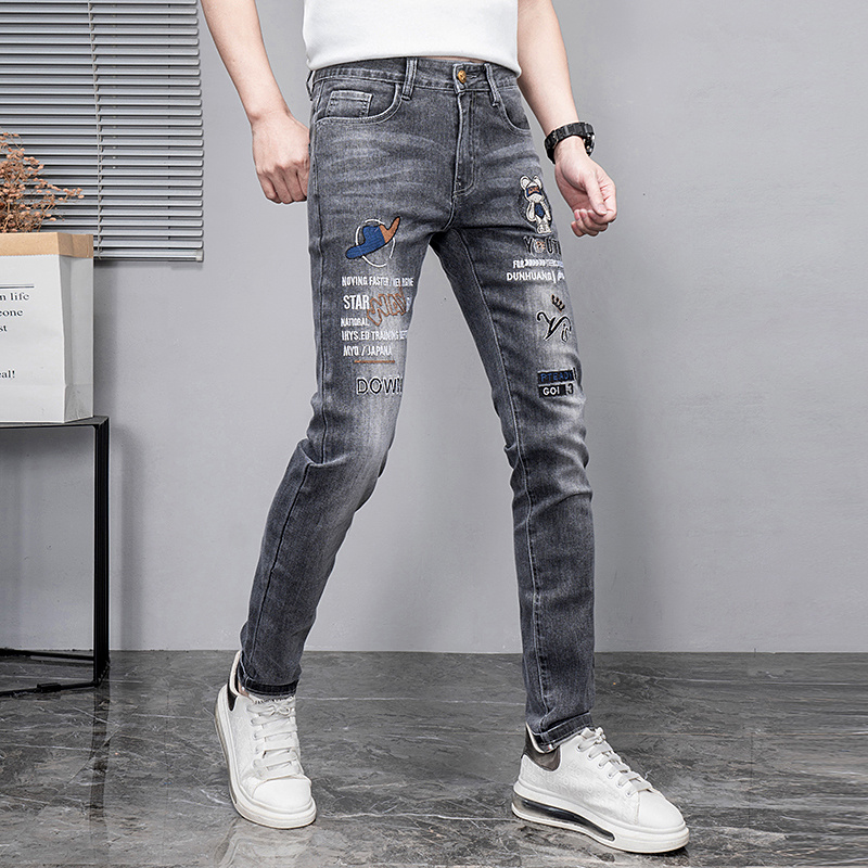 Men's embroidered jeans, printed jeans
