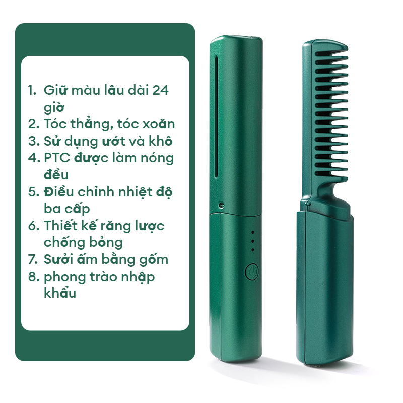 POCKETOP Lược duỗi tóc thẳng máy duỗi tóc không dây uốn và duỗi máy duỗi mini sạc USB Lược