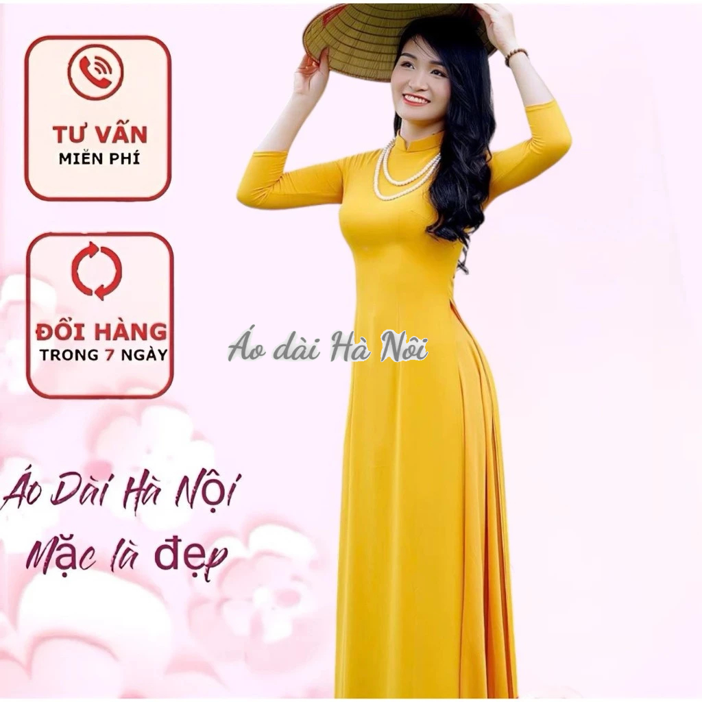 Áo dài lụa màu vàng 4 tà - Áo Dài Hà Nội