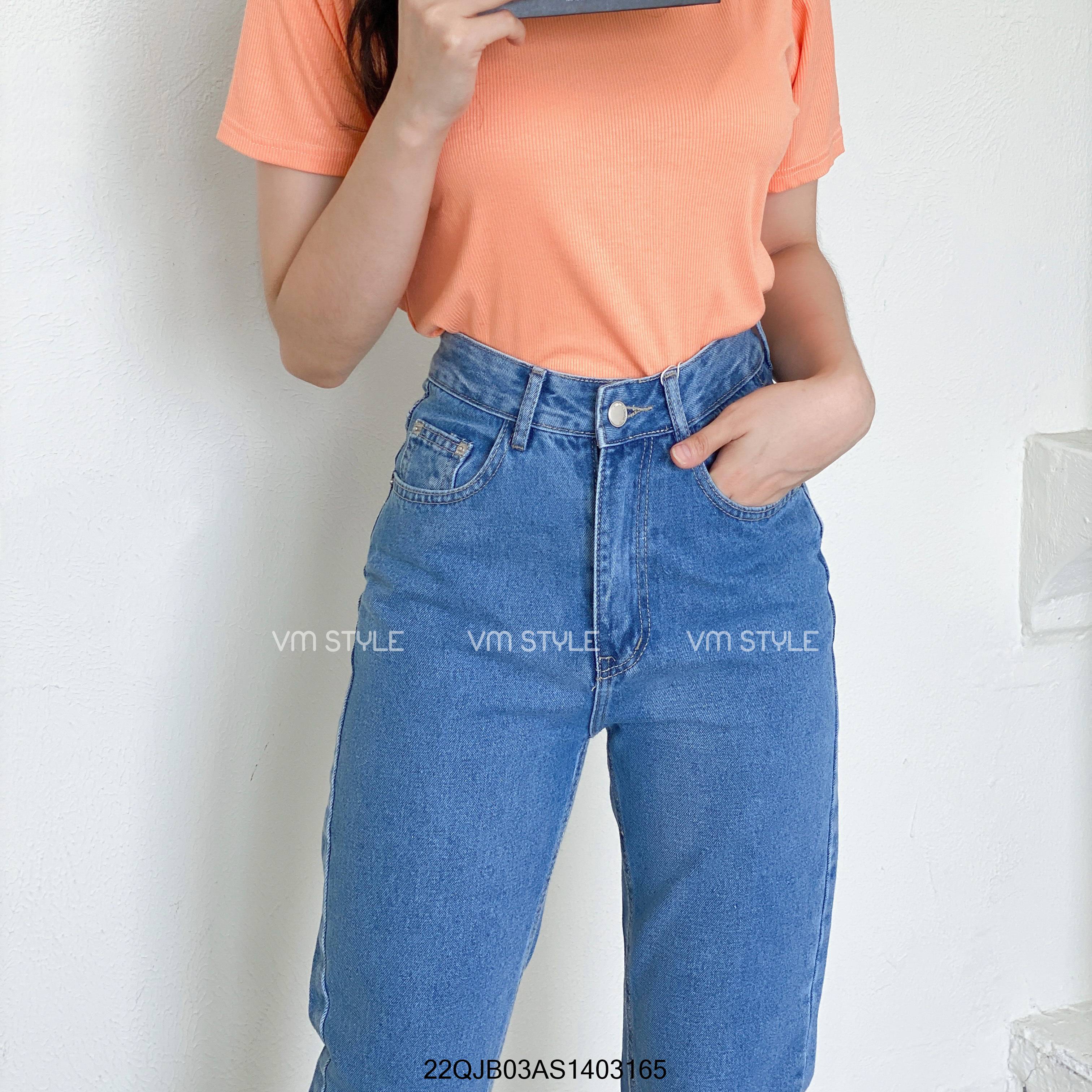 Quần jeans baggy trơn VM STYLE QJB00006 túi nhỏ nữ Đ64 , quần bò lưng cao form đi học ulzzang nữ