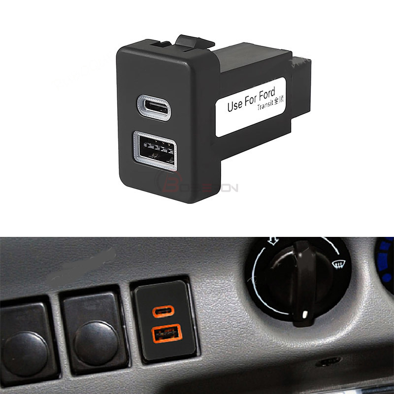 Car Quick Charger Socket Dual USB PD Type C Charging Outlet Power Adapter Phone For Ford Transit