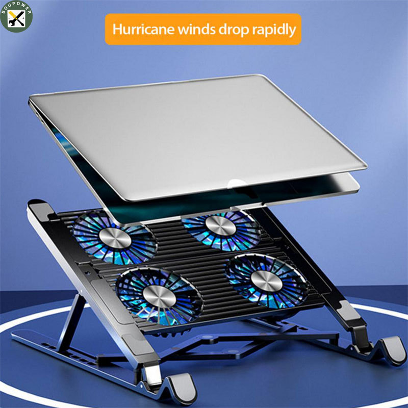 BouPower Foldable Laptop Holder Stand Cooling Pad Table Bracket With Radiator Silent Fan Notebook Accessories