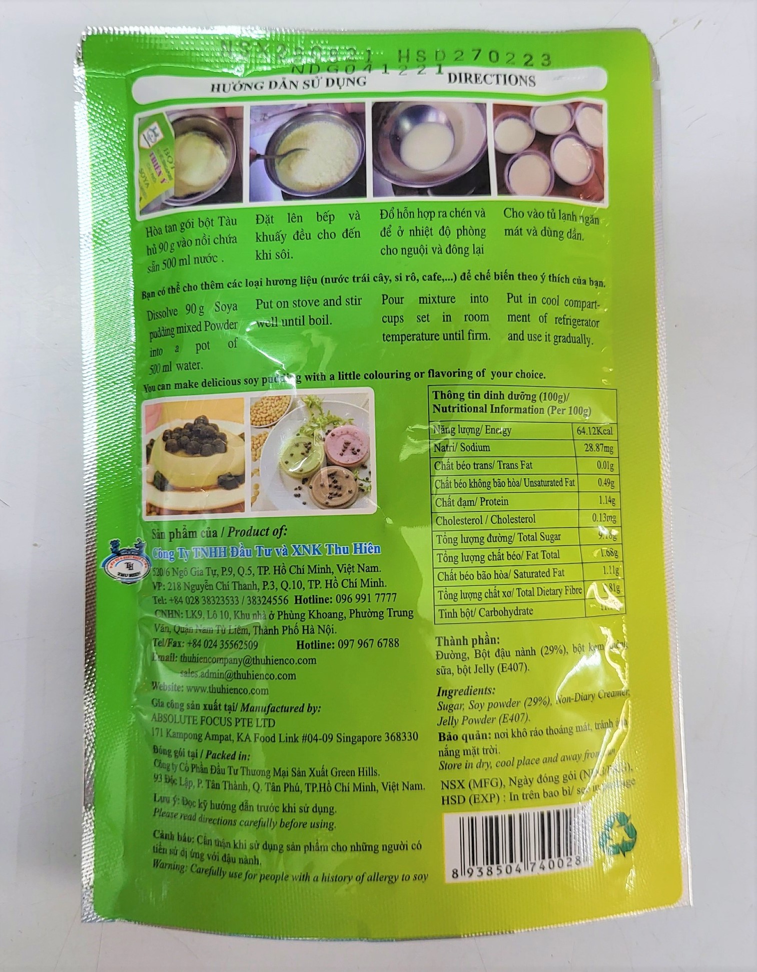 [Túi 90g] BỘT TÀU HỦ (TÀU PHỚ) [Singapore] THIÊN Ý Soya Pudding Mixed