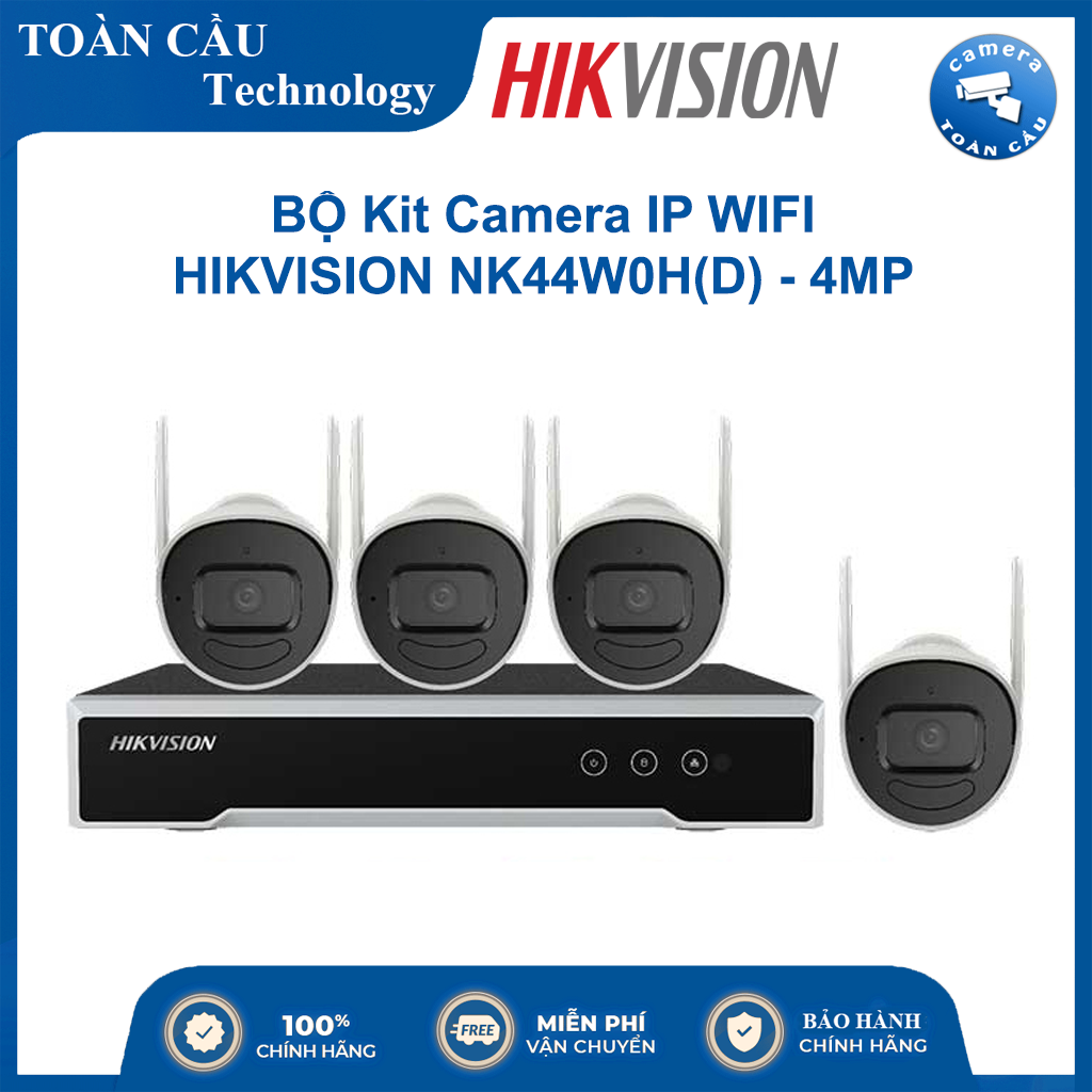 [100% CHÍNH HÃNG]Bộ Kit Wifi HIKVISION NK44W0H(D). TRỌN BỘ (4 CAMERA + 1 Đầu ghi 4.0MP, cắm là chạy dễ dàng lắp đặt và sử dụng (trong nhà + ngoài trời) - Sản phẩm chính hãng HIKVISION. Bảo hành 24 tháng- Camera Toàn Cầu thumbnail