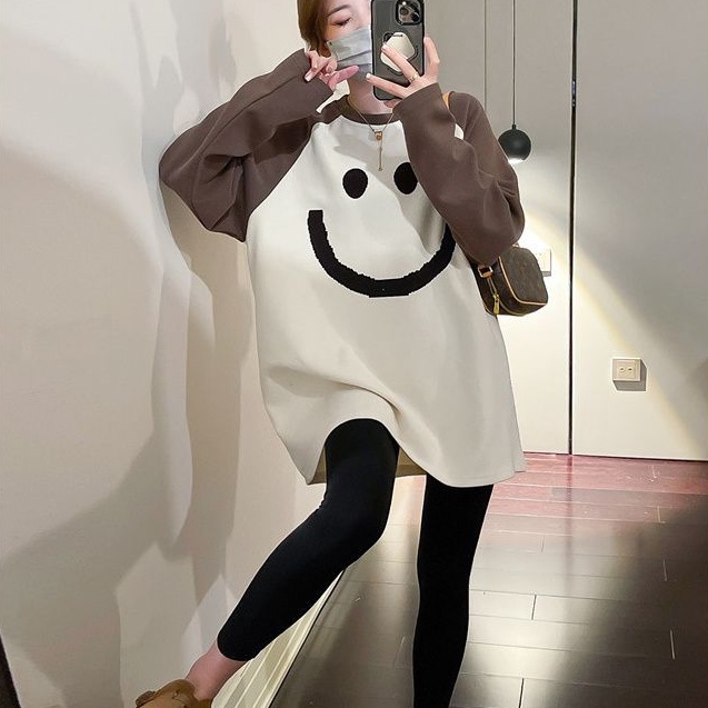 [Plus Size] (40-100kg) Áo Thun Tay Dài Oversized Cổ Tròn Cho Nữ