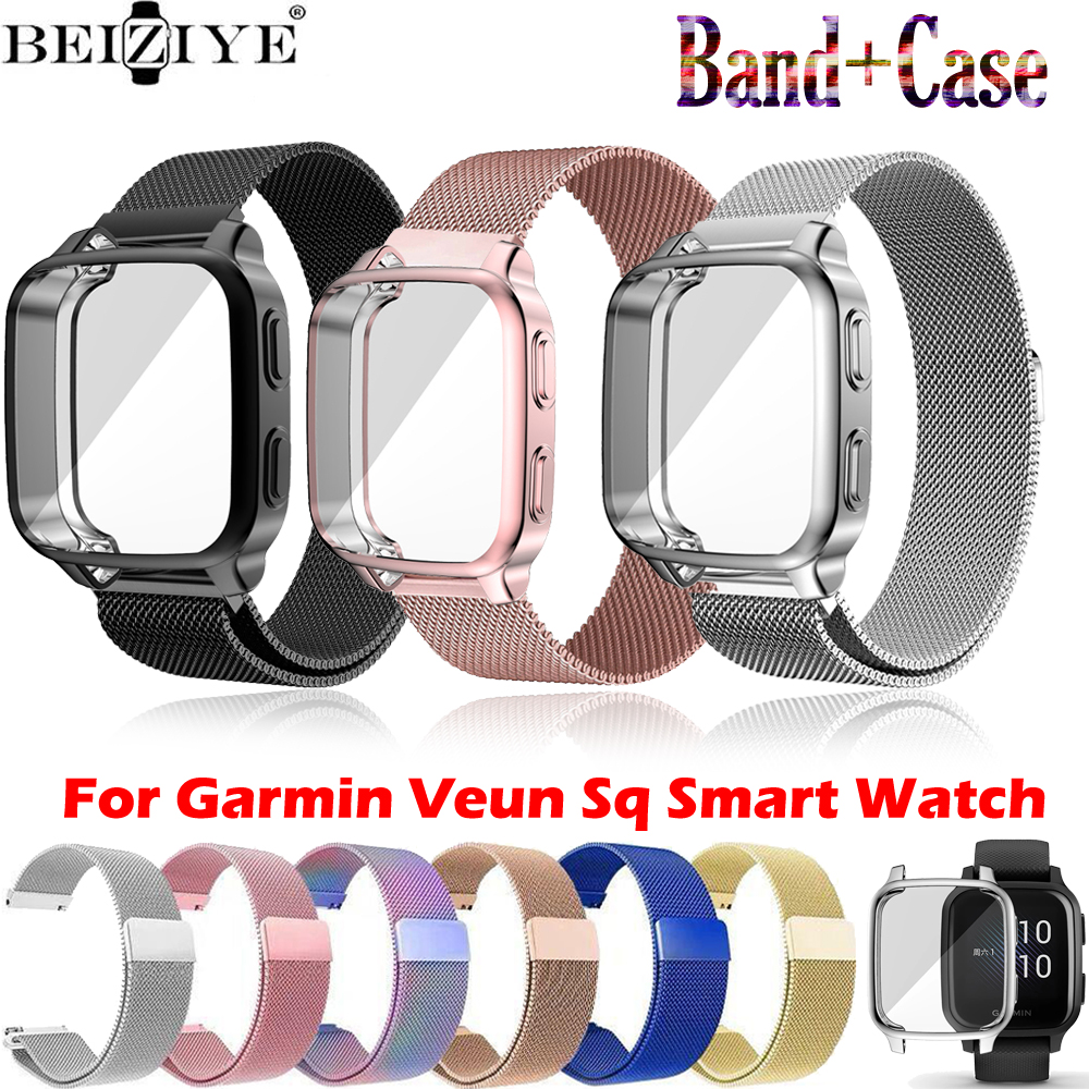 vỏ + dây đeo Milanese Loop Strap cho đồng hồ thông minh Garmin Venu sq Dây đeo bằng thép không gỉ cho Garmin SQ music TPU case Phụ kiện đồng hồ thumbnail