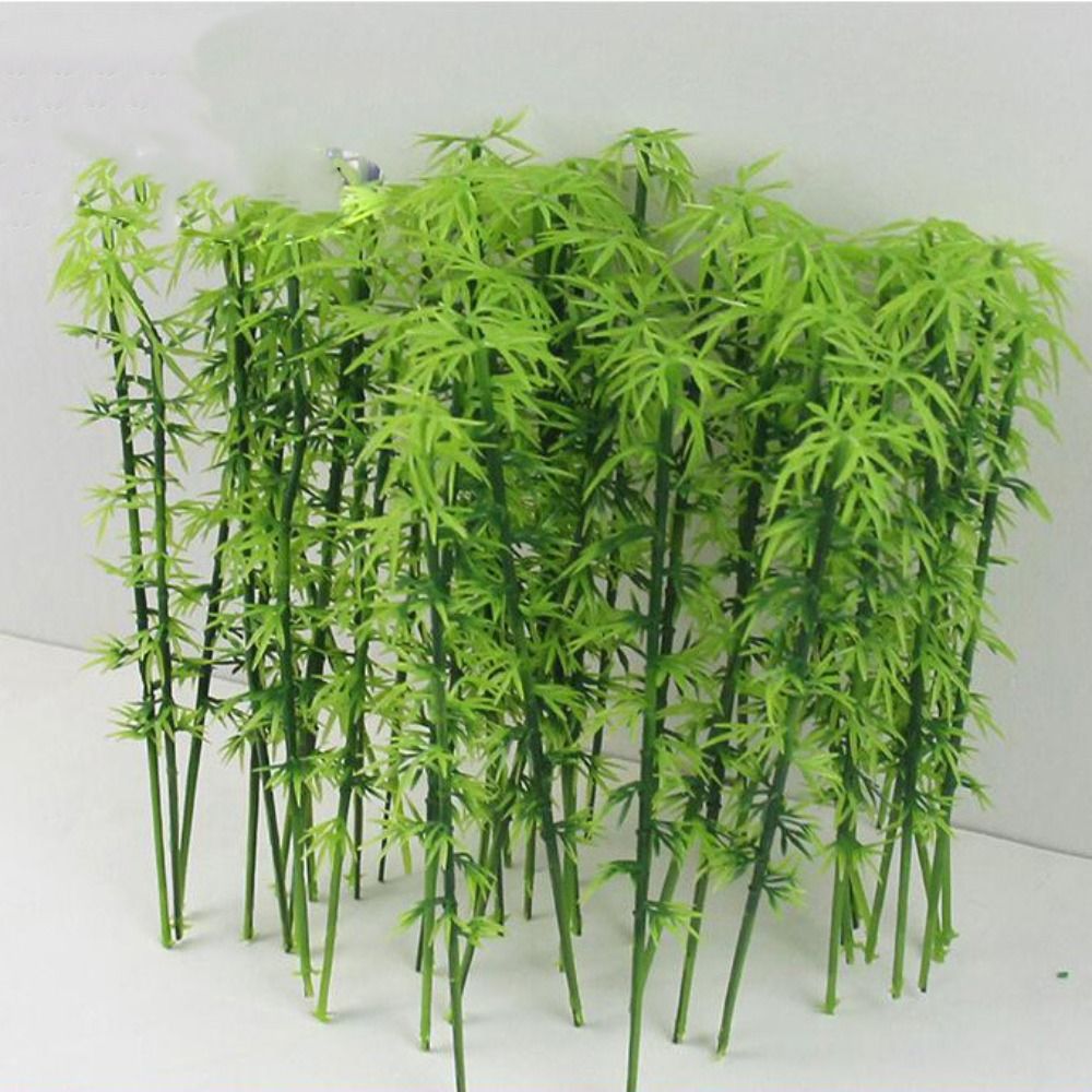 10pcs Plastic Miniature Bamboo Tree Artificial Simulated Sand Table Model Small Reusable Simulation Green Plants. 