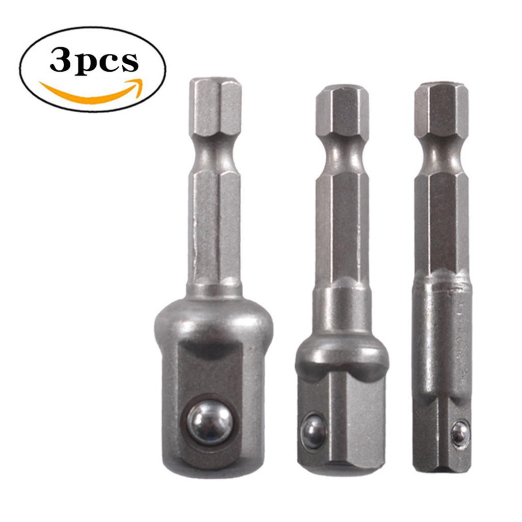 3 Pcs 1/4 3/8 1/2 Bit Drive Socket Adapter 360° Rotatable for Cordless Drill Ratchet Extension Socket Wrench Adapter Set
