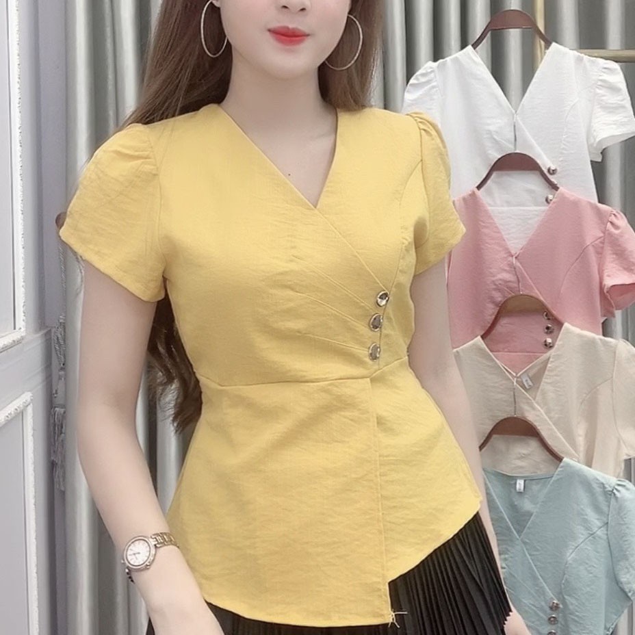Áo Kiểu Nữ Chất Đũi cổ V Không Nhăn❤️💥FREESHIP❤️💥]