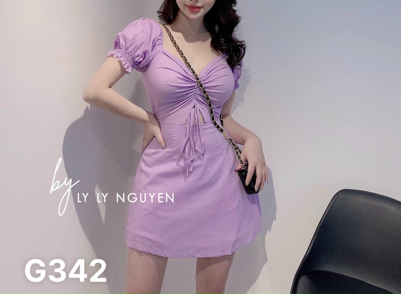 Đầm nơ ngực tay nhún búp dáng xoè voan lụa G342