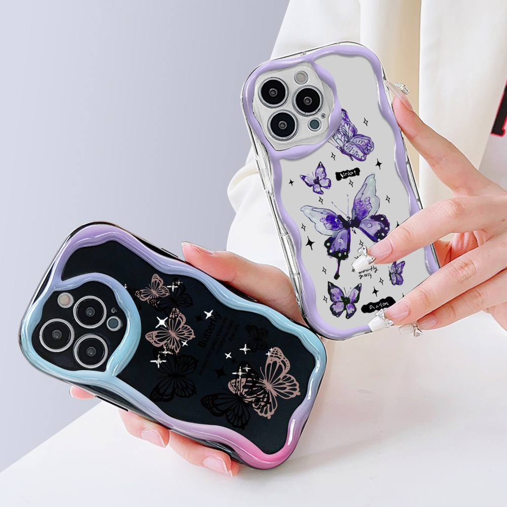 YYDS for Realme C61 C63 Back Cover Cartoon Butterfly Case Soft Texture Wavy Edge Silicone Mobile Cover.