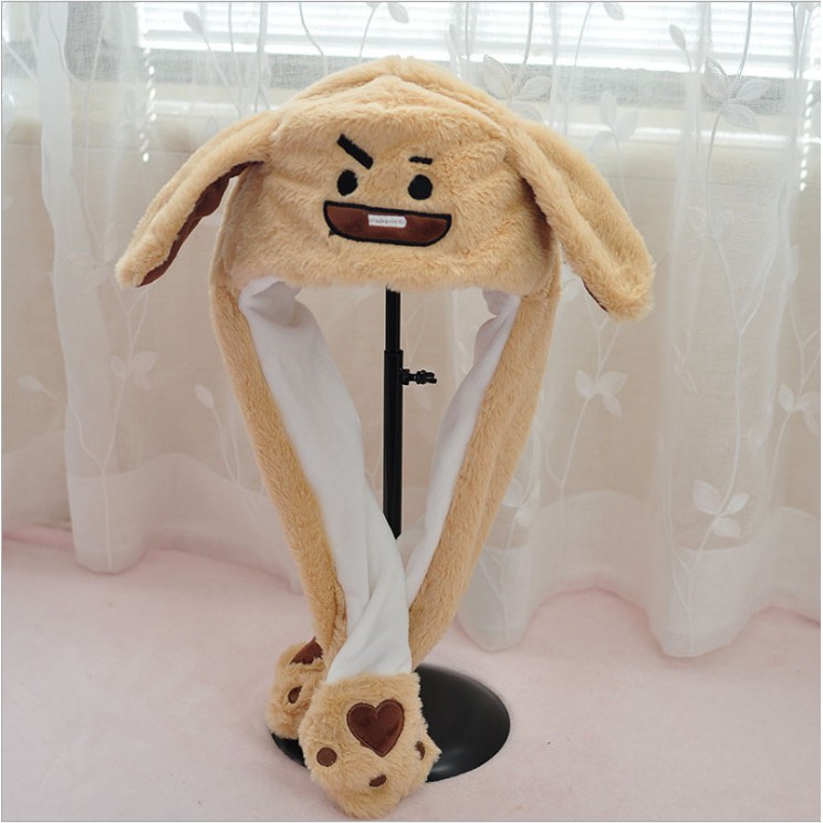Tik Tok Kpop BTS BT21 Carton Fashion Moving Hat Rabbit Ears Plush Sweet Cute Airbag Cap Plush Toys Gifts For Kids Girl Photo Pro ulc. 