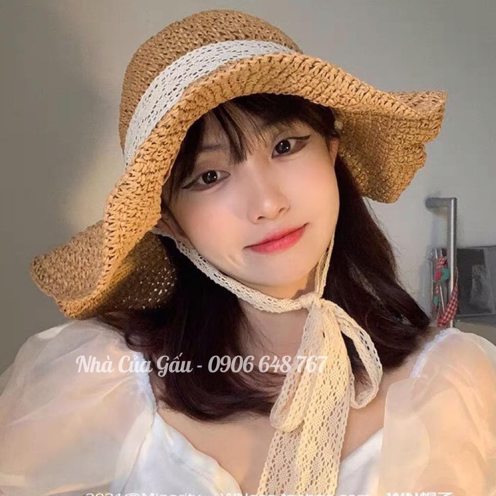 Nón cói ren cột nơ đi chơi siêu xinh