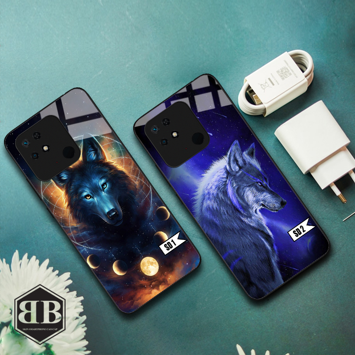 ỐP lưng kính cường lực Xiaomi Redmi 10C hình sói cực ngầu