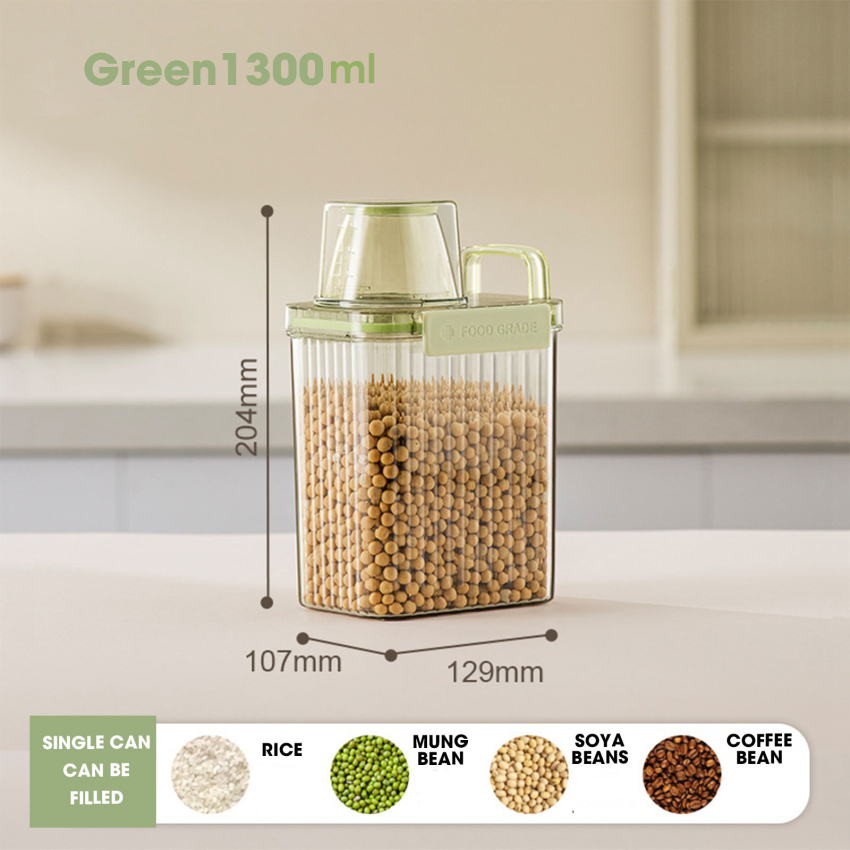 Clear Airtight Food Storage Jar Easy Pouring Cereal Dispenser Kitchen Rice Grains Beads Dispenser Container With Measuring Cup