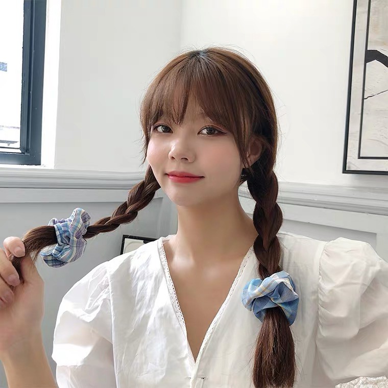 Dây buộc tóc, cột tóc scrunchies caro dễ thương