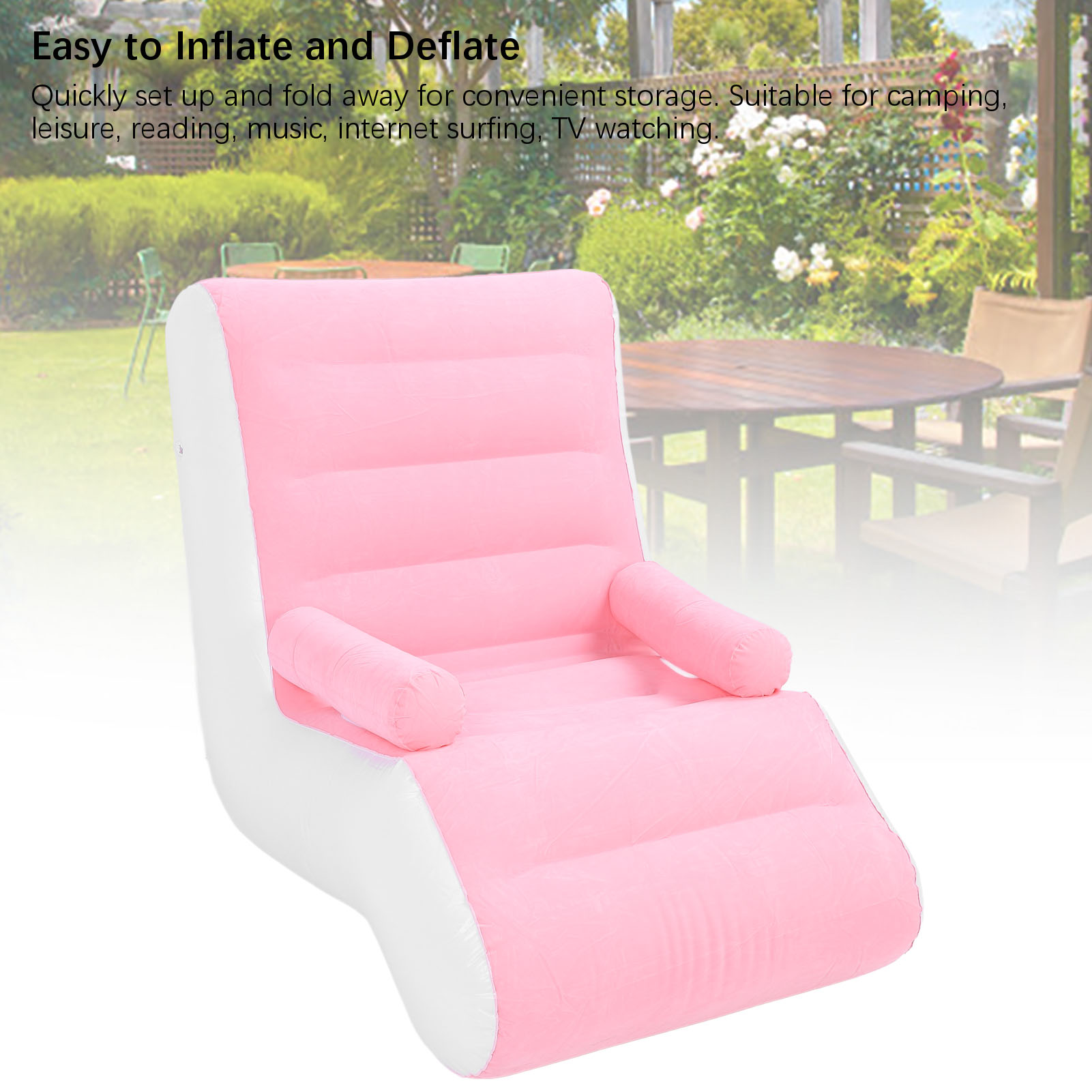 Inflatable Sofa Multipurpose Easy To Inflate Inflatable Lounge S Shaped Strong Load Bearing Foldable Comfortable Pink with Armrests for Bedroom. 