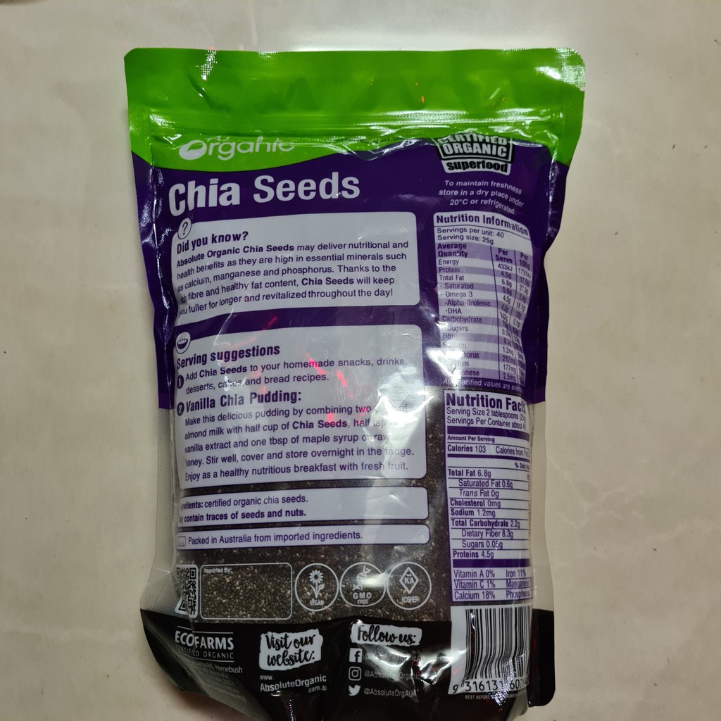 100g/250g/500g/1kg Hạt Chia Seeds Úc ( gói 1kg có bao bì sẵn)