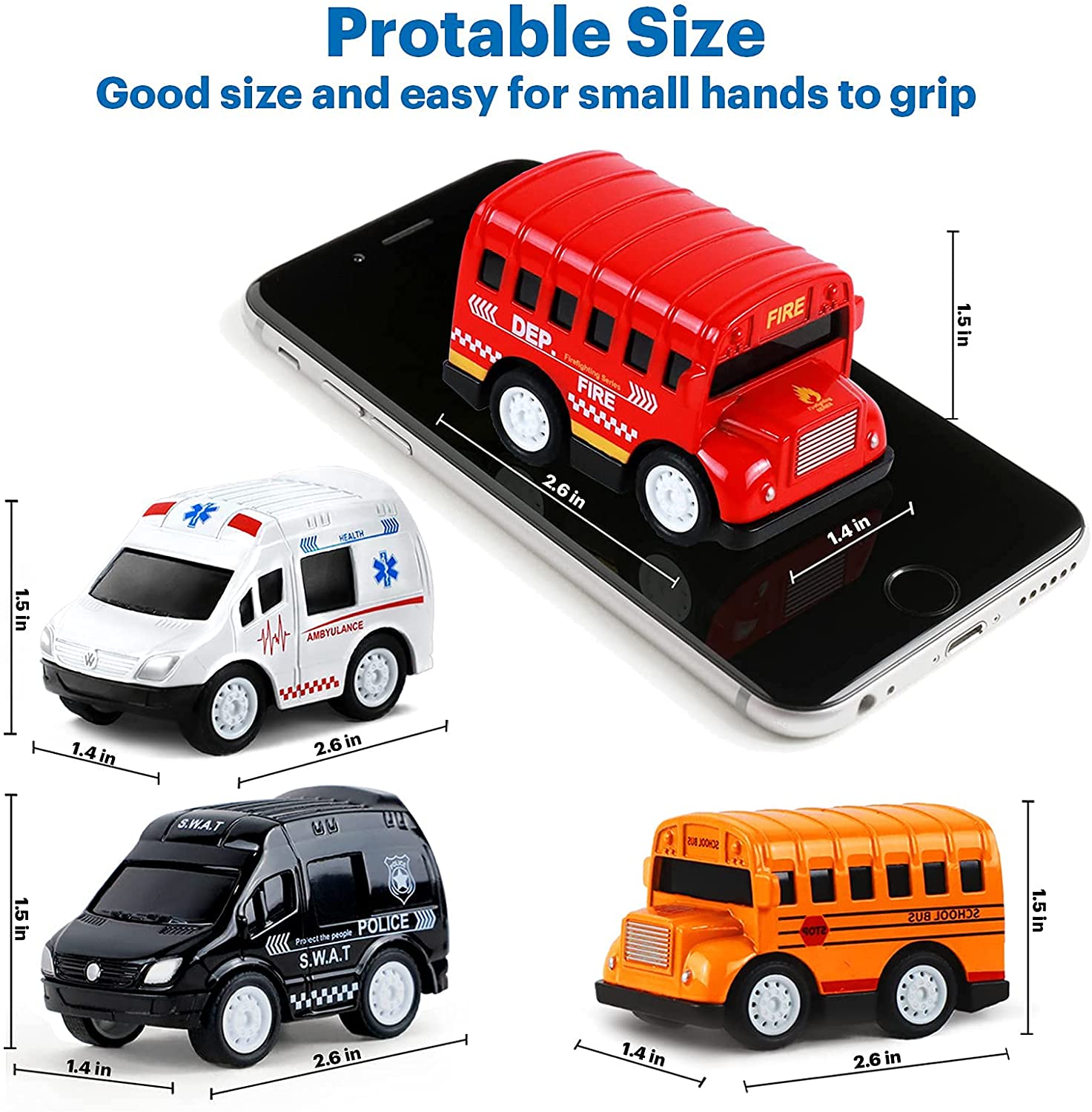 Hot Toddler Cars 4Pack DieCast Vehicles, Toys for 1,2,3,4,5 Year Old Boys, Pull Back Cars