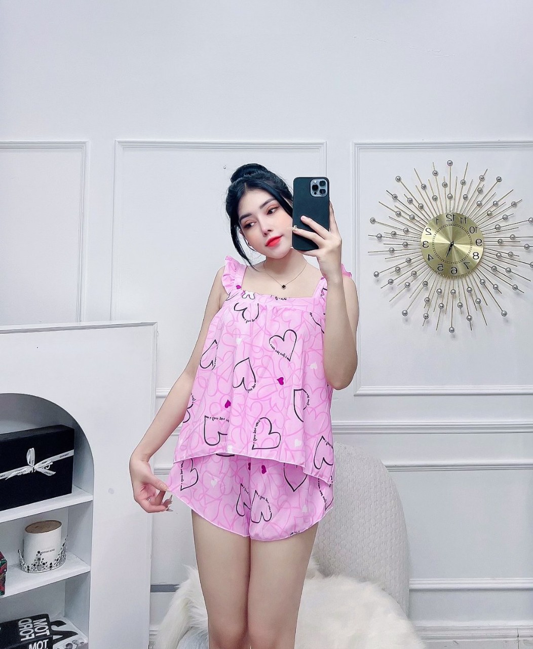 Đồ bộ nữ tay cánh tiên quần đùi,Set Đồ Ngủ Mặc Nhà vải lụa hàn Freesize từ 40-55kg