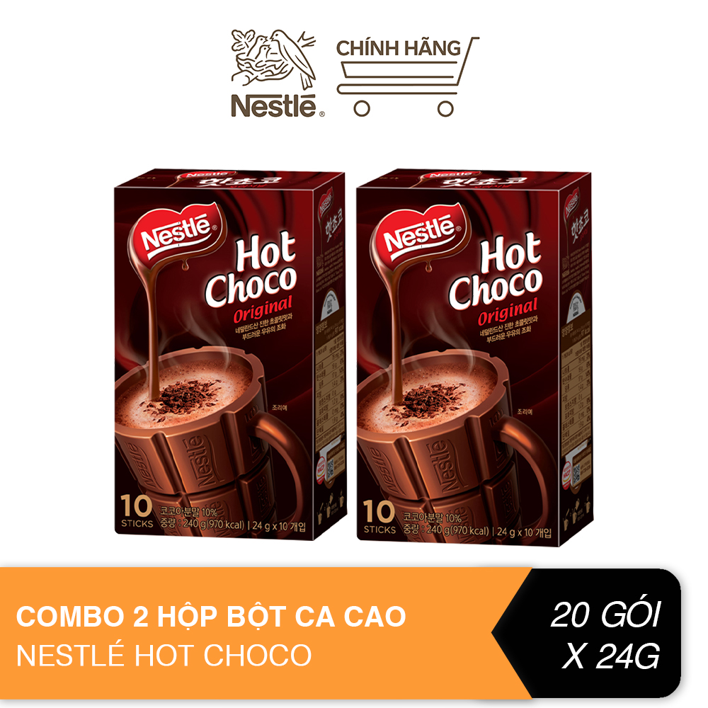 Combo 2 hộp bột ca cao Nestlé Hot Choco (10 gói x 24g)
