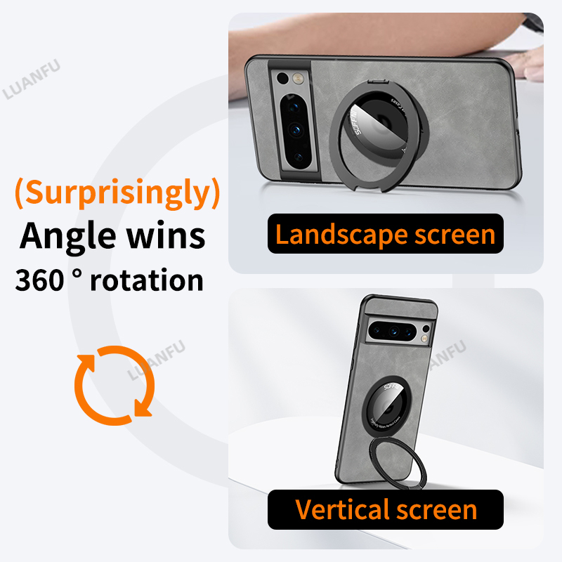 Ốp lưng cho Goole Pixel 7 Pro / Pixel 6 Pro / Pixel 6 / Pixel 7 / Pixel 6A / Pixel 7A giá đỡ vòng xoay từ tính bảo vệ ống kính chống vân tay chống rơi và chống sốc cảm giác da MagSafe trường hợp