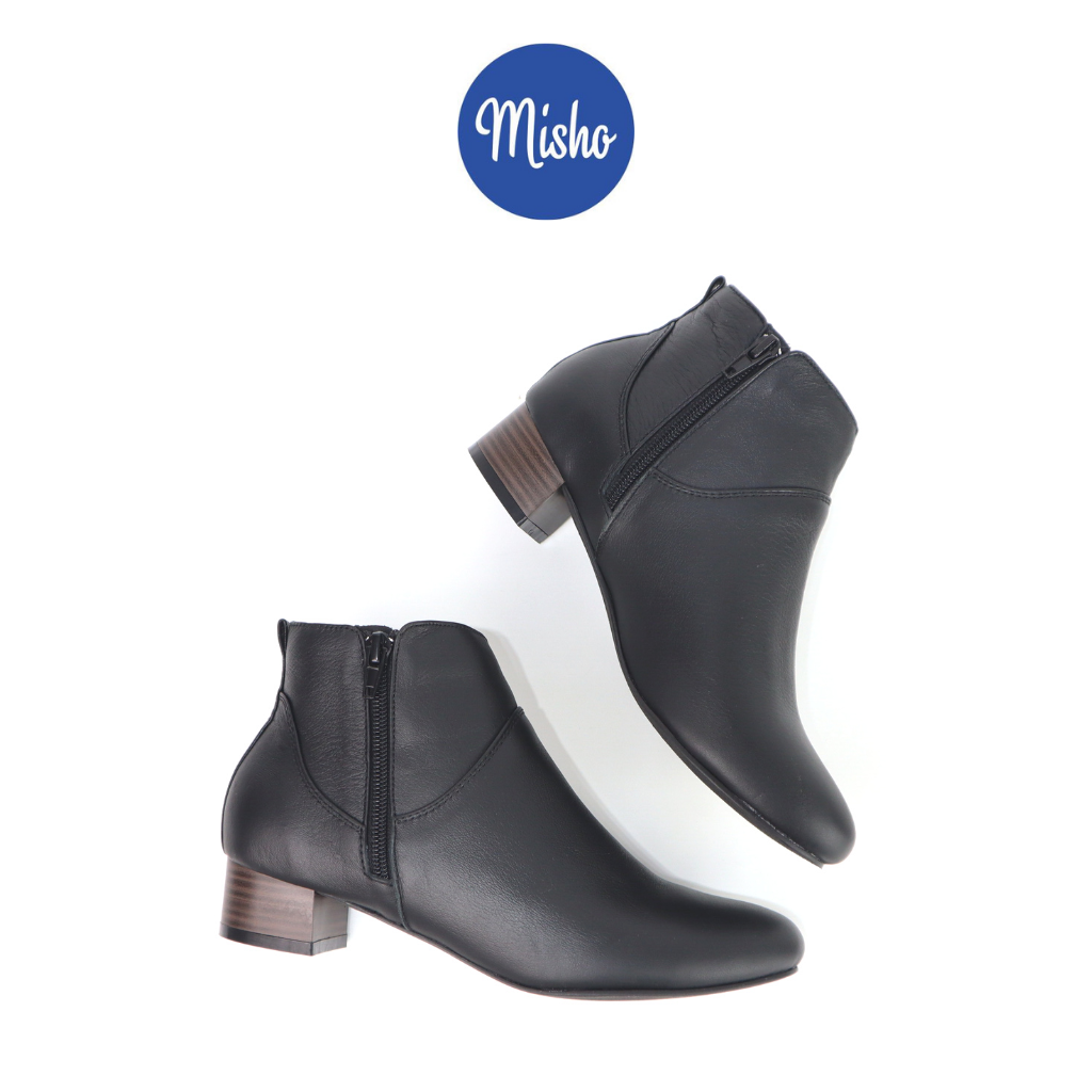 Giày Boot Cổ Thấp Da Thật Bốt Misho Chất Da Mềm Mại Gót Vuông 3p 1087