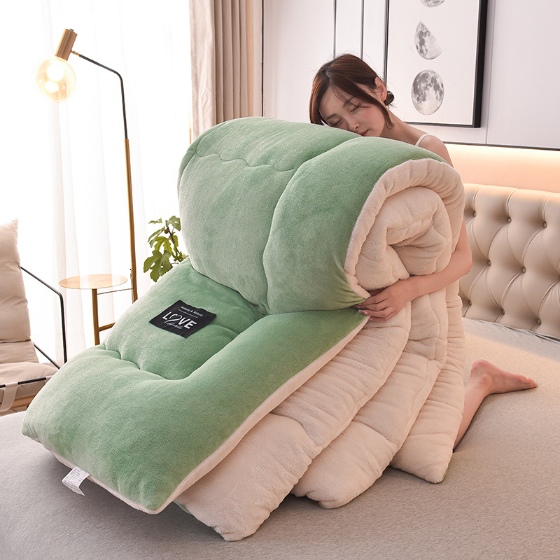 Lamb Wool Quilt Wholesale Thickened Warm Student Quilt Polyester Double Sided Pile Winter Quilt Single Double Space soft Quilt Winter Quilt Core