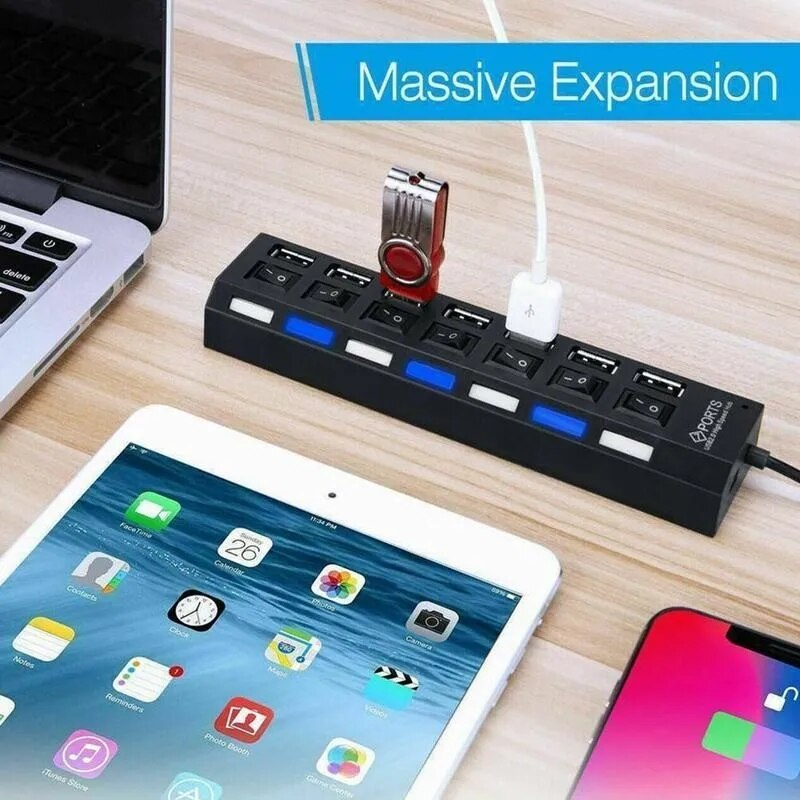 USB HUB USB Switch Hub 2.0 Adapter High Speed Multi 7 Ports Hub USB On Off Portable Splitter For Computer Laptop