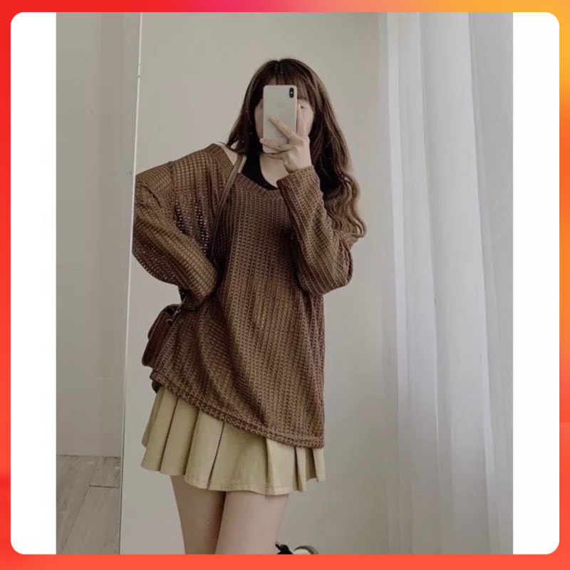 Set 2 món len lưới qc montoghi dáng dài mix áo yếm - kholenqc