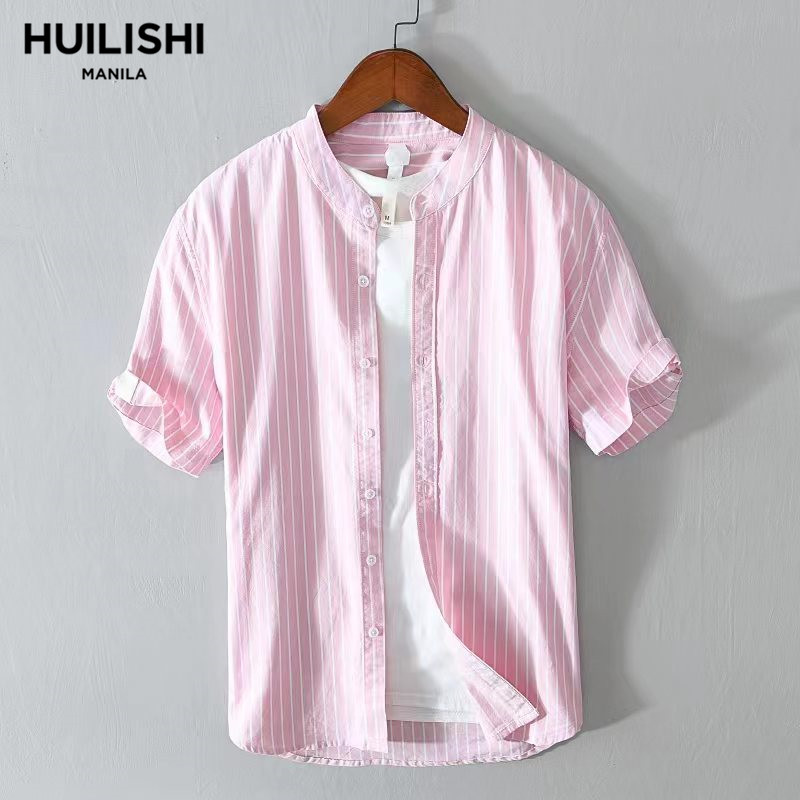 HUILISHI Chinese Collar Striped Short Sleeve Fashion Casual Men Shirt ...