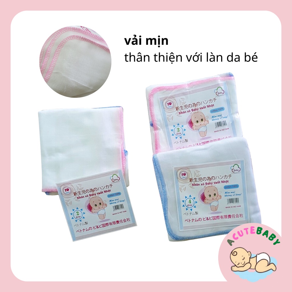 Khăn xô sữa 4 lớp cho bé, 1 gói 10 chiếc