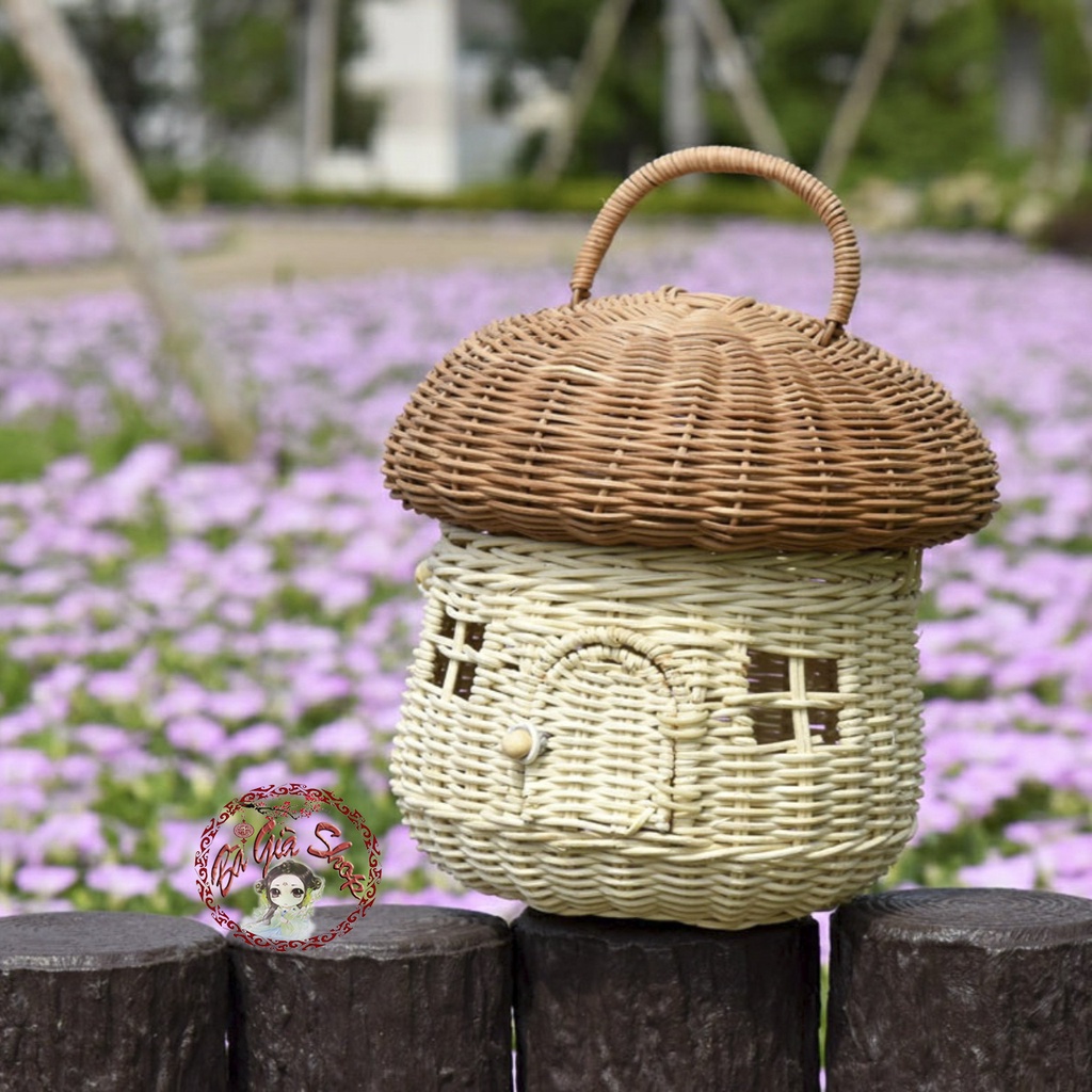 Giỏ mây phong cách cổ tích cổ điển đạo cụ trang trí
