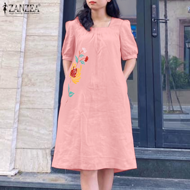 Momonaco zanzea women's dresses square neck half sleeve dress vintage floral embroidery a-line sundress #8