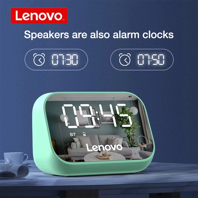 Lenovo TS13 Bluetooth Speaker Wireless Bluetooth Music Player Digital clock Mirror Screen Digital Alarm Clock Multifunction LED Table Clock 3D Surround Portable Mini Bass Stereo Subwoofer