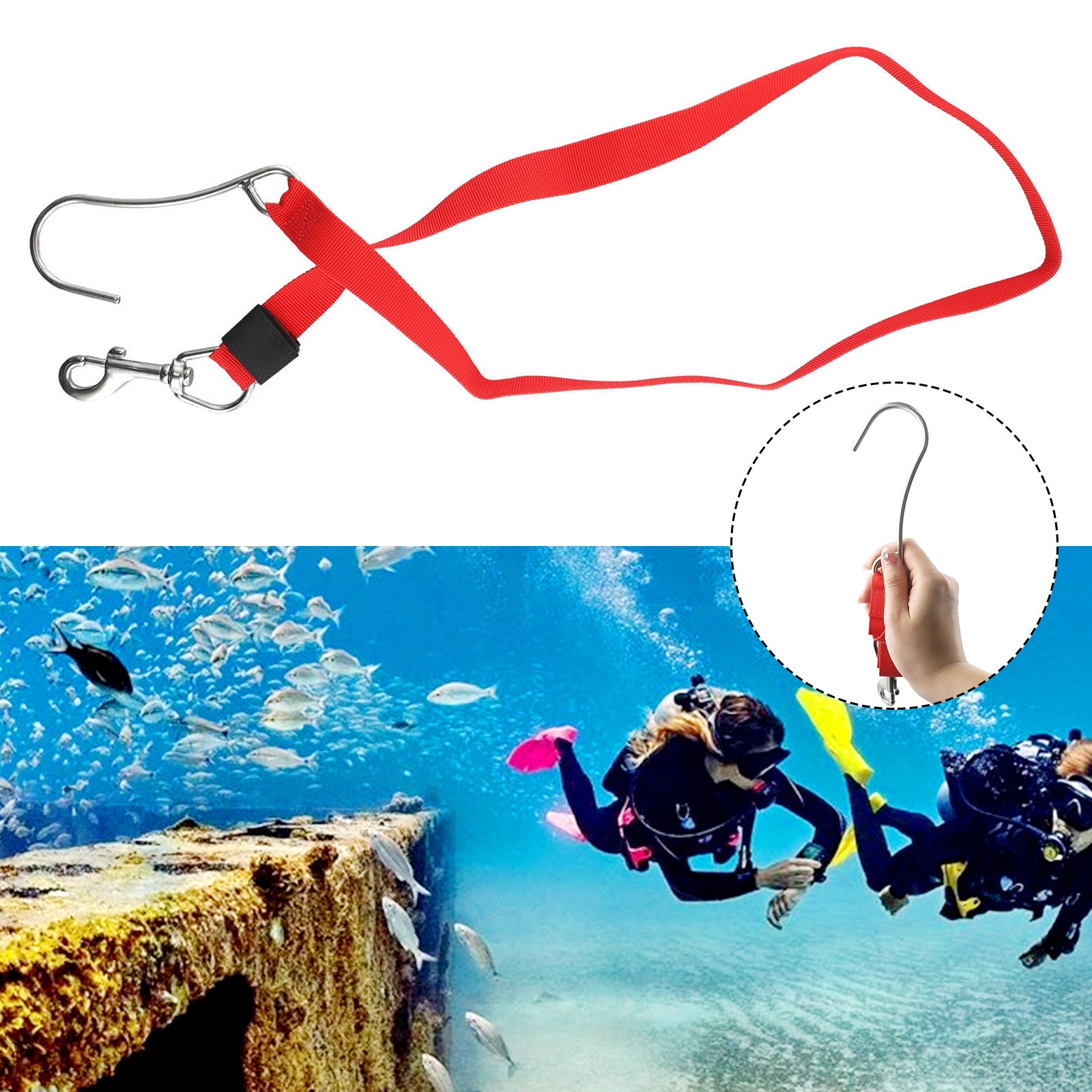 Scuba Diving Single Reef Hook With Webbing Safety Gear Diving Ocean Current Fixation Cords