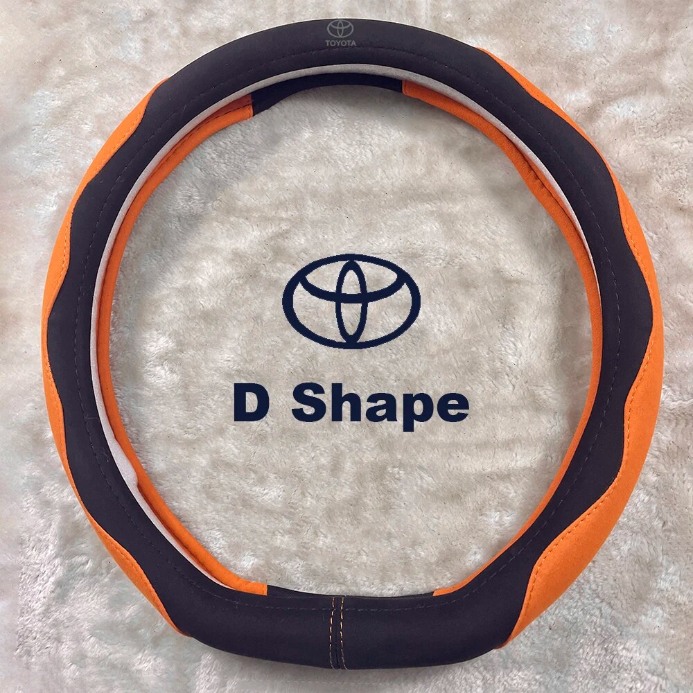 38cm Toyota Logo Universal Suede Leather Car Automobile Steering Wheel Cover Trim Protector Handlebar For Toyota RAV4 Innova Raize Camry Alphard Zenix Rush Avanza Veloz Corolla Cross Altis Vios